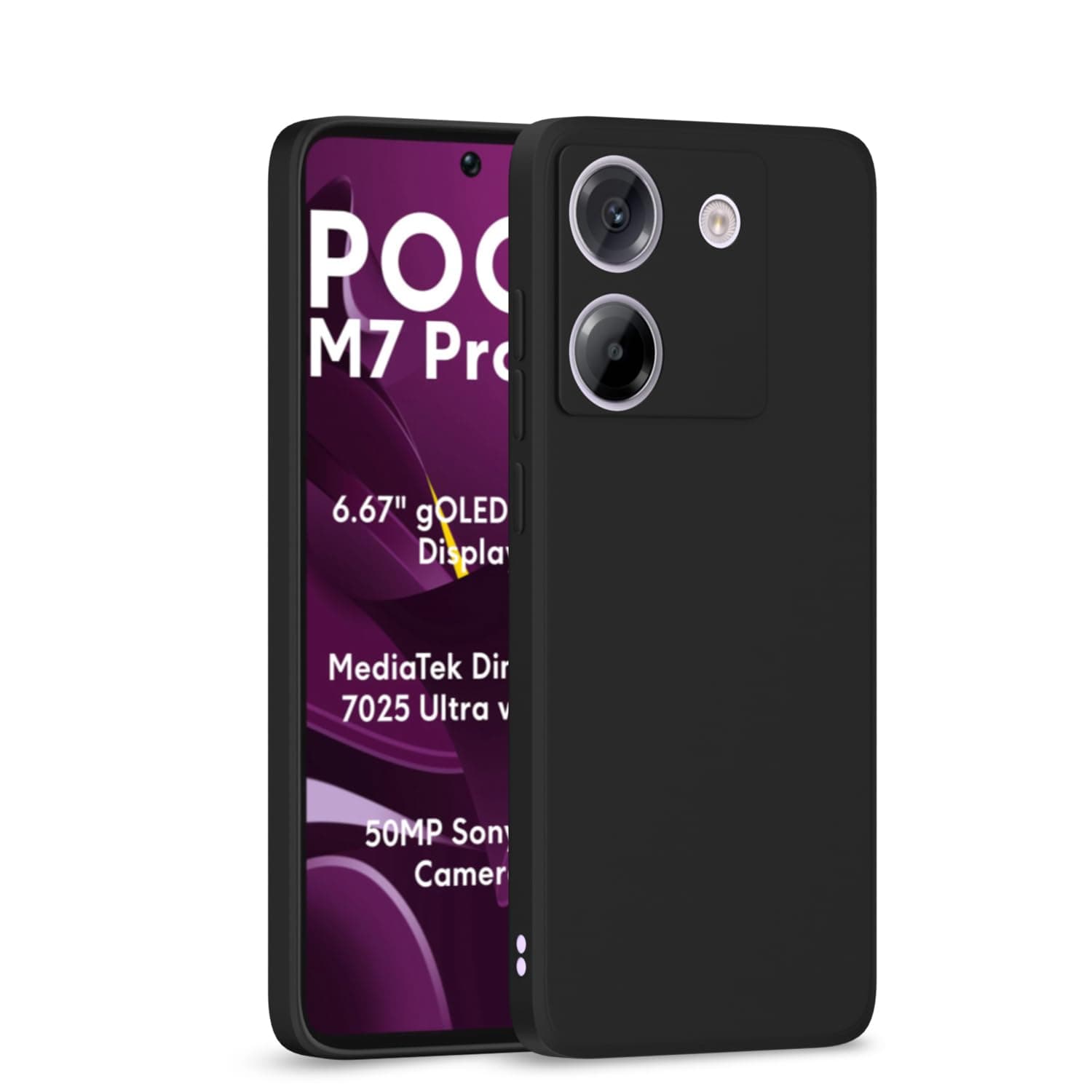 Amazon Basics Back Cover for Poco M7 Pro 5G | Shockproof | Soft Matte Liquid Silicone | Camera Protection Bumper Case (Black)