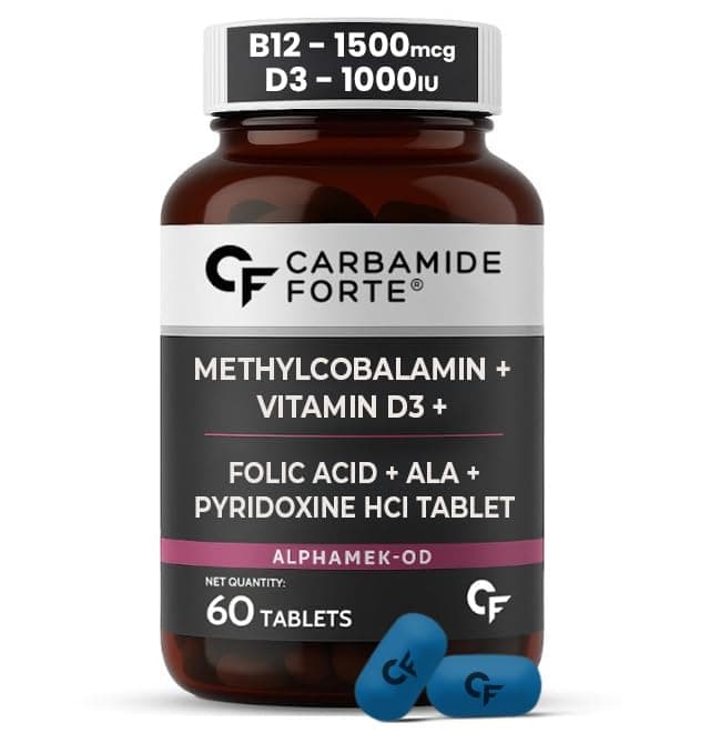 Carbamide Forte Vitamin B12 1500mcg with Vitamin D3 | Vitamin B12 Supplements for Men & Women | Methylcobalamin 1500mcg with Vitamin D Tablets - 60 Tablets