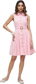 Honey by Pantaloons Women's Viscose Linen Dress | Regular Fit | Classic Collar | Above Knee