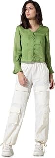 ONLY Women Polyester Regular Self Design V-Neck Puff Sleeves Shirt Style Top
