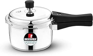 Bergner Sorrento Stainless Steel 3 Litres Outer Lid Pressure Cooker, Pressure Cooker with Heavy Bottom, Easy Open and Close Lid, Healthy Cooking, Easy to Clean - Induction Bottom and Gas Stove Ready