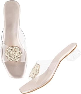 SilverArrow womens Breezy Cove Heeled Sandal | Block Heel |Fashion Sandals |Jutti Sandal | Emboidery with Stone Design | Design perfect for Casual/Outdoor/Party