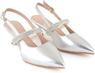 DROP BOLD Coffee Embellished Pointed Toe Slim Heel Pumps for Women