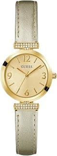 GUESS Leather Analog Champagne Dial Women's Watch-Gw0614L2, Band Color-Gray