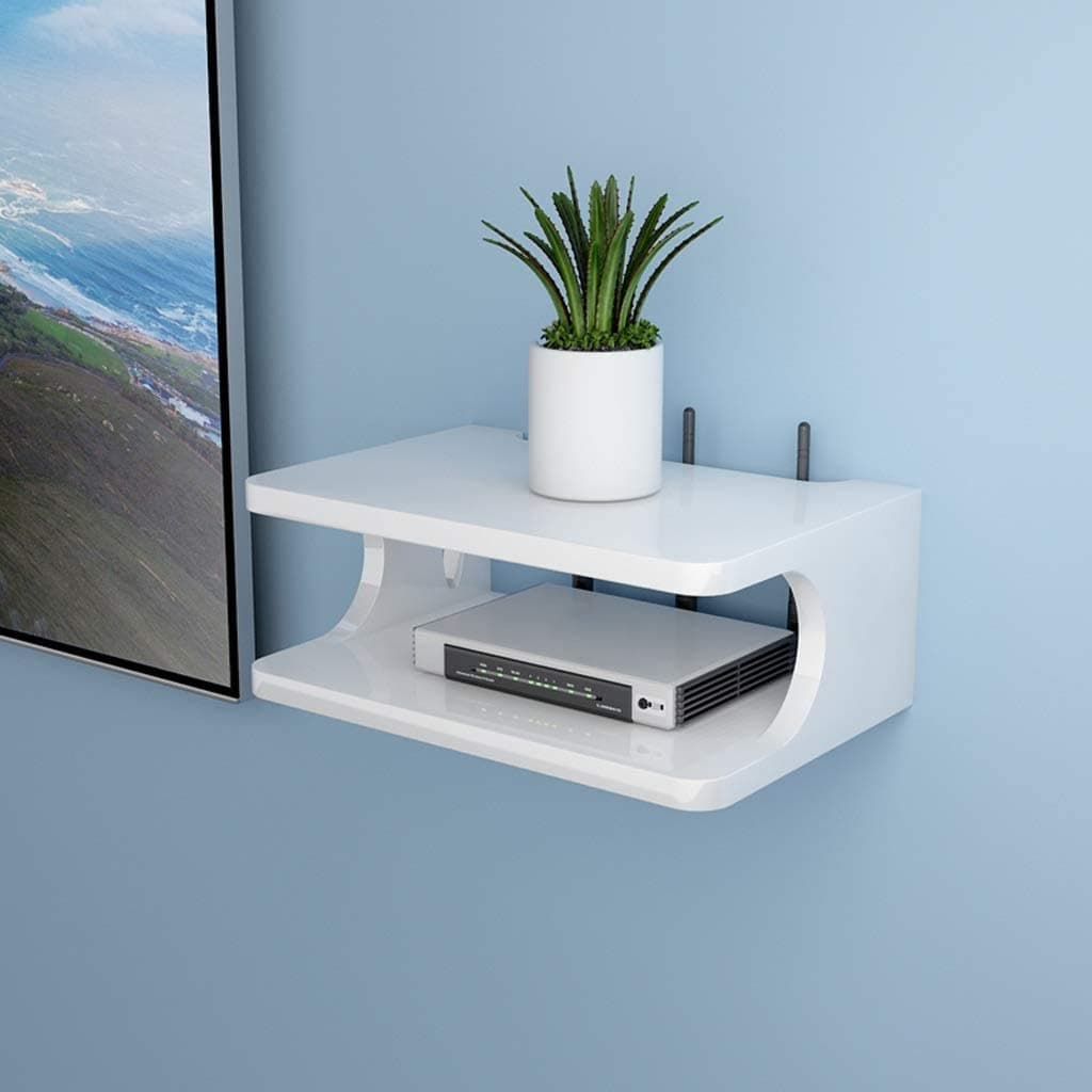 Dream Arts Engineered Wood Shoppee Side Carving Design Like Eye Set Top Box Stand Wall Shelf for Living Room (White)