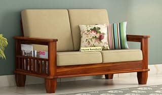 Home furniture Wooden Sofa Set for Living Room and Office 2 Two Seater Sofa (D2 Teak Finish) (Cream Color Cushion) 2-Person Sofa Handicraft- Handmade