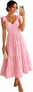 Generic Elegant White Ruffle Sleeve Midi Dress