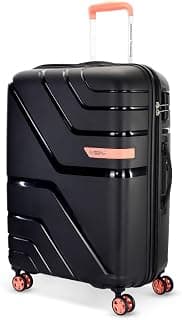 American Tourister Upland Sport 68 CM Medium Check-in Luggage, Polypropylene (PP) Hardside 8 Wheels Spinner Luggage with Combination Lock, Suitcase/Trolley Bag for Travel - Black