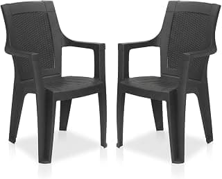 Nilkamal Mystique Plastic Chair with Armrest | Set of 2 | 3 Year Warranty | Heavy Duty Chair for Home, Living Room, Dining Room, Bedroom & Office | Stackable Polypropylene |Outdoor & Garden Use | IBK