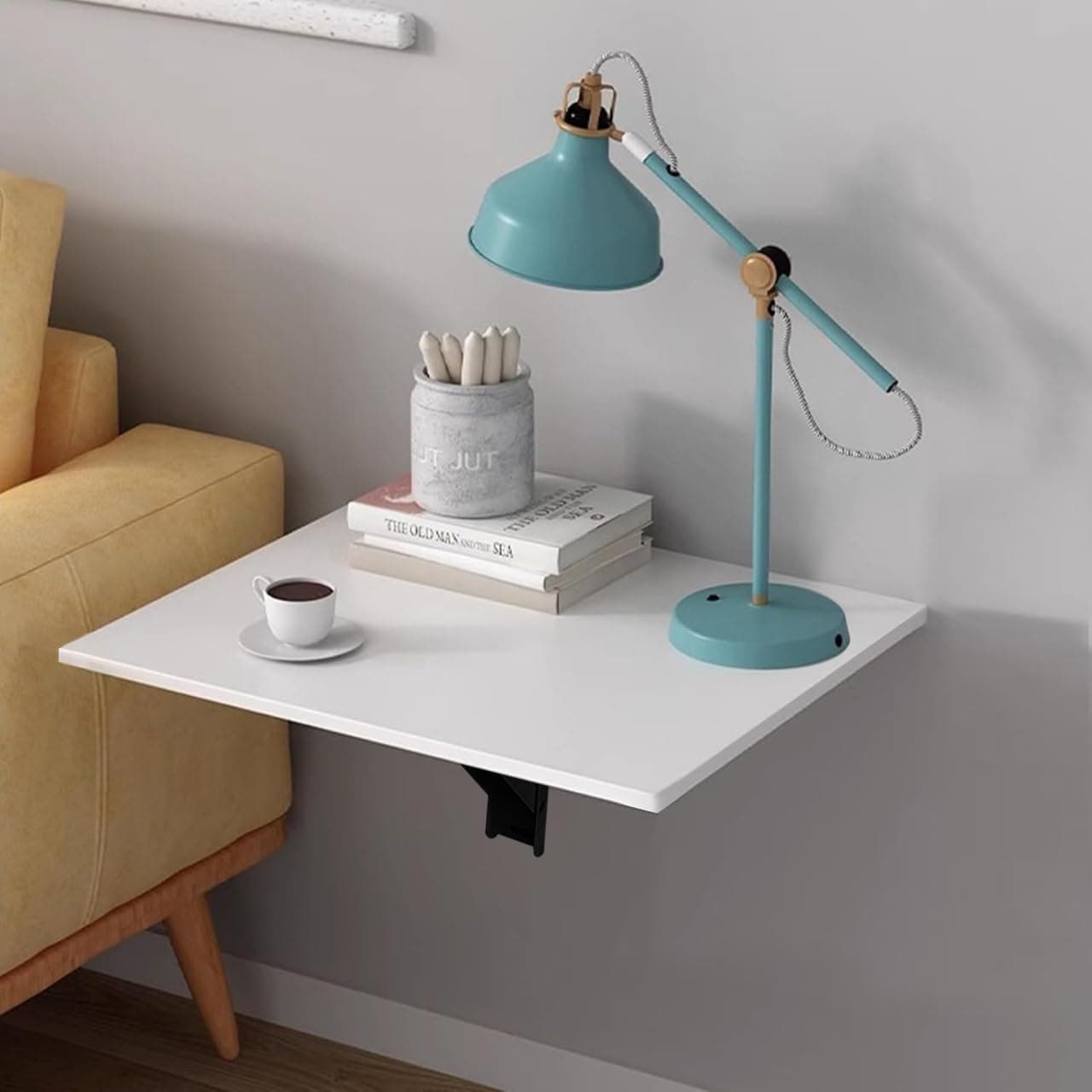 QARA Wooden Finish Wall Mounted Folding Coffee and Tea Table, Drop-Leaf Folding Bed Side Table and Study, Mini Laptop Table for Home(Pearl White)