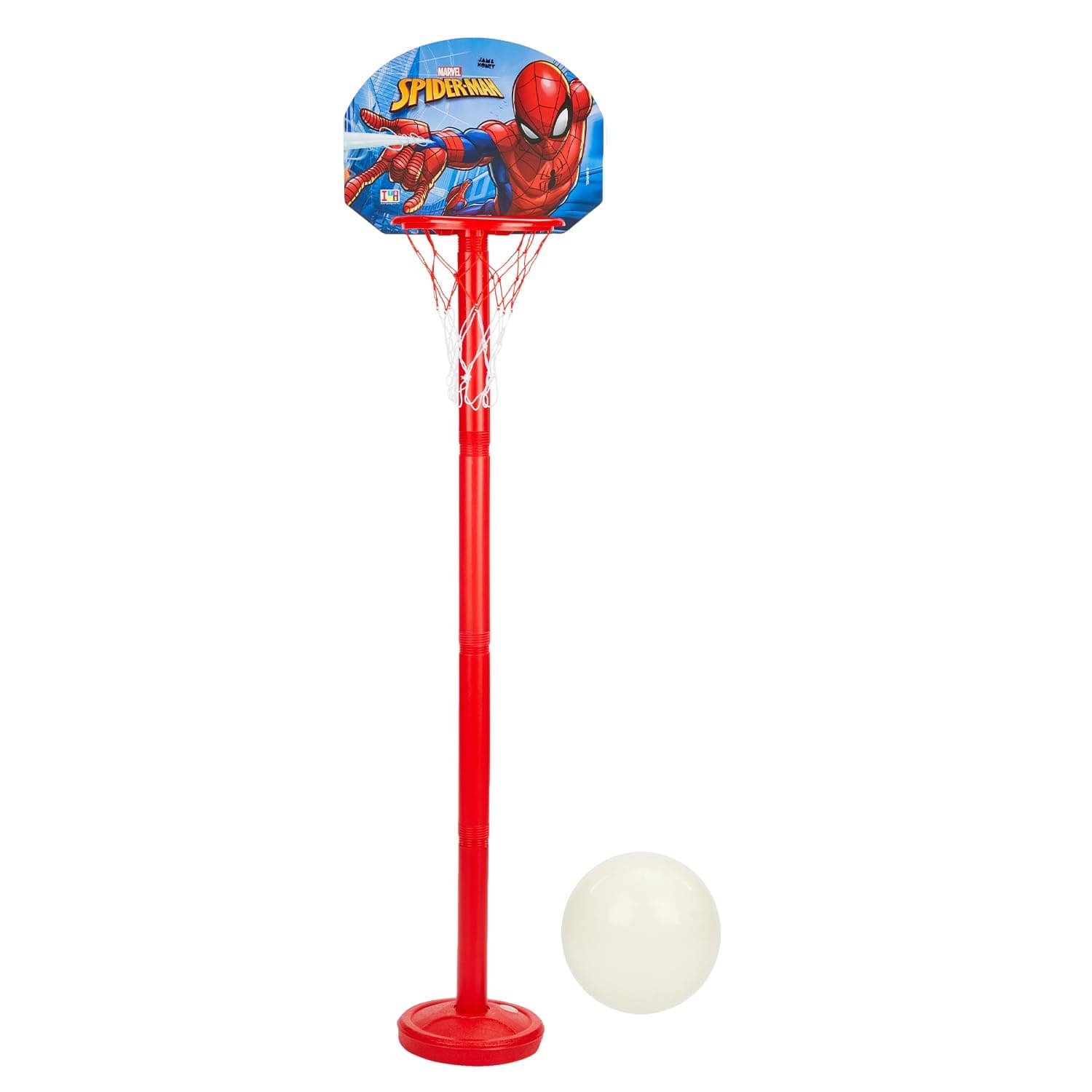 Amazon Brand - Jam & Honey Spiderman Basketball Hoop Set for Kids 3+ Years, Adjustable Stand Basketball Toy, Indoor Outdoor Sports Game, Marvel Theme, Easy Assembly, BIS Certified Safe