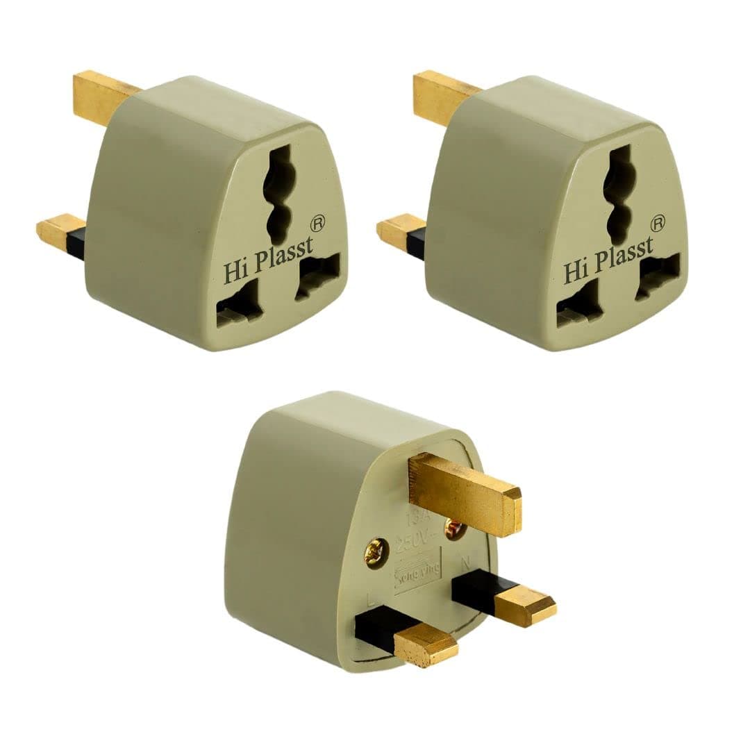 Hi-Plasst (Pack of 2) Type-G Universal Travel Adapter - India to UK Socket Converter with Grounded 3-Prong Flat Pins for UK, Dubai, Hong Kong, Ireland, Singapore (Green)