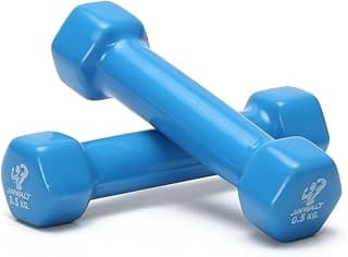 Jimwalt Premium Vinyl Coated Dumbbells - Non Slip Grip| Hex Shape | Reach Compliant| From the House of Healthycliq | Sedex Certified| Strength Training Weight for Home Gym 0.5KG to 10KG (0.5+0.5=1)