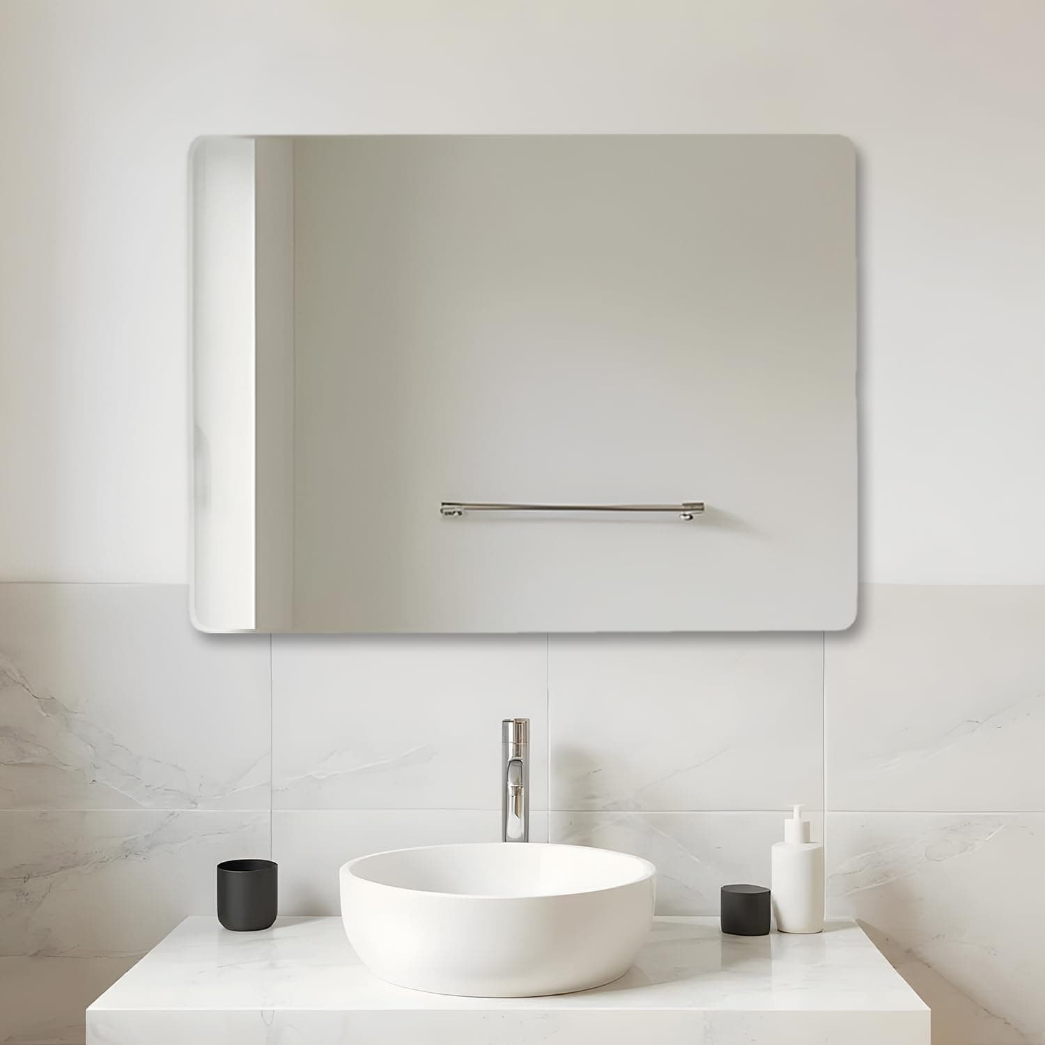 Amazon Basics Frameless Rectangular Wall Mirror, 24 x 18 Inch, Unframed Beveled Edge Glass, Decorative Mirror for Bathroom, Bedroom, Entryway, Living Room & Dressing Room