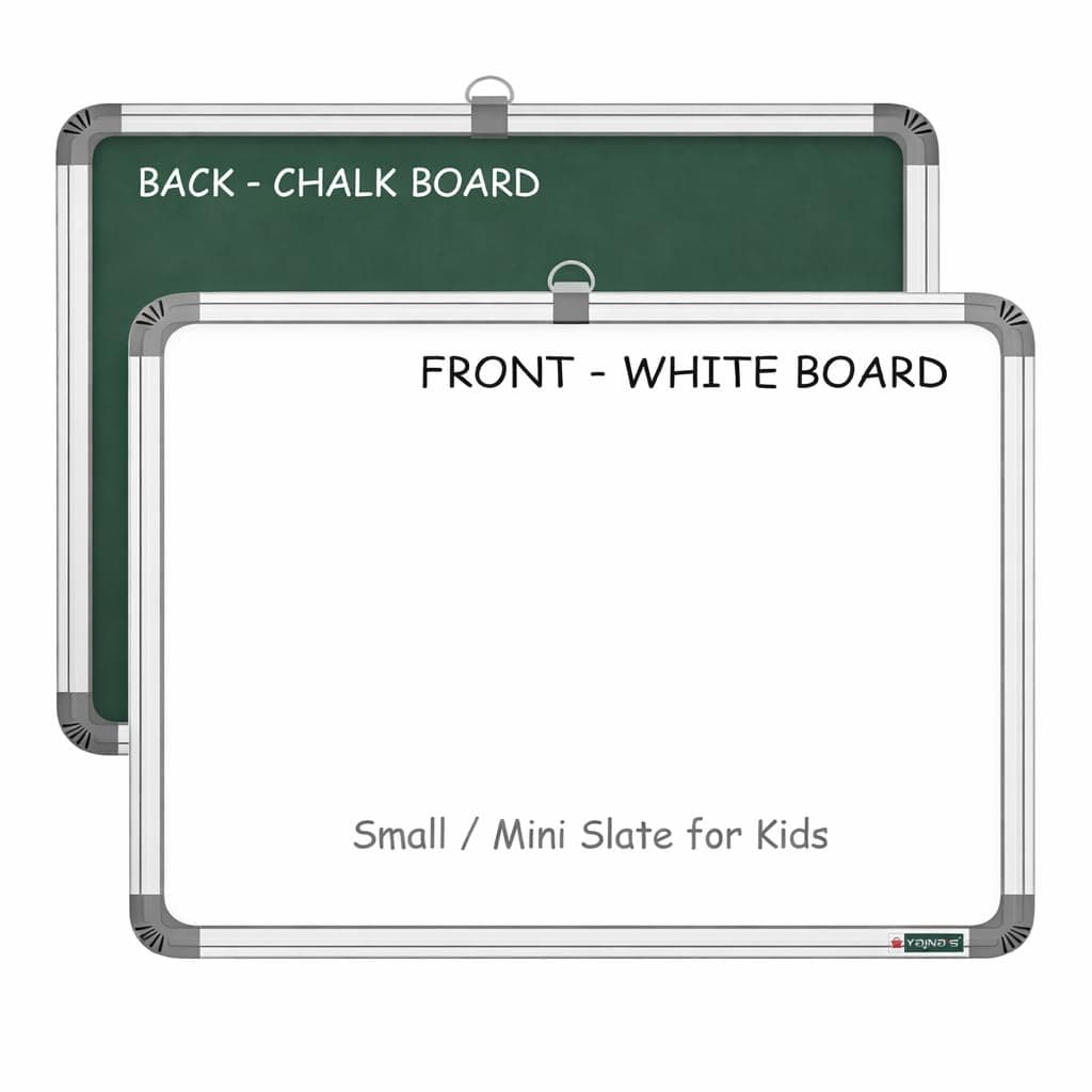 YAJNAS 1x1 Feet Non-Magnetic Heavy-Duty Aluminum Frame White Board with Chalk Board Small Slate (Pack of 1)