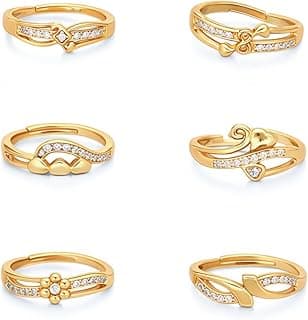 Brado Jewellery combo of 6 Gold Plated ad american diamond Adjustable free size Rings Combo for Women & Girls | Stylish Fancy Ring Set | Heart & Stone Design | for Daily use (JR 7)