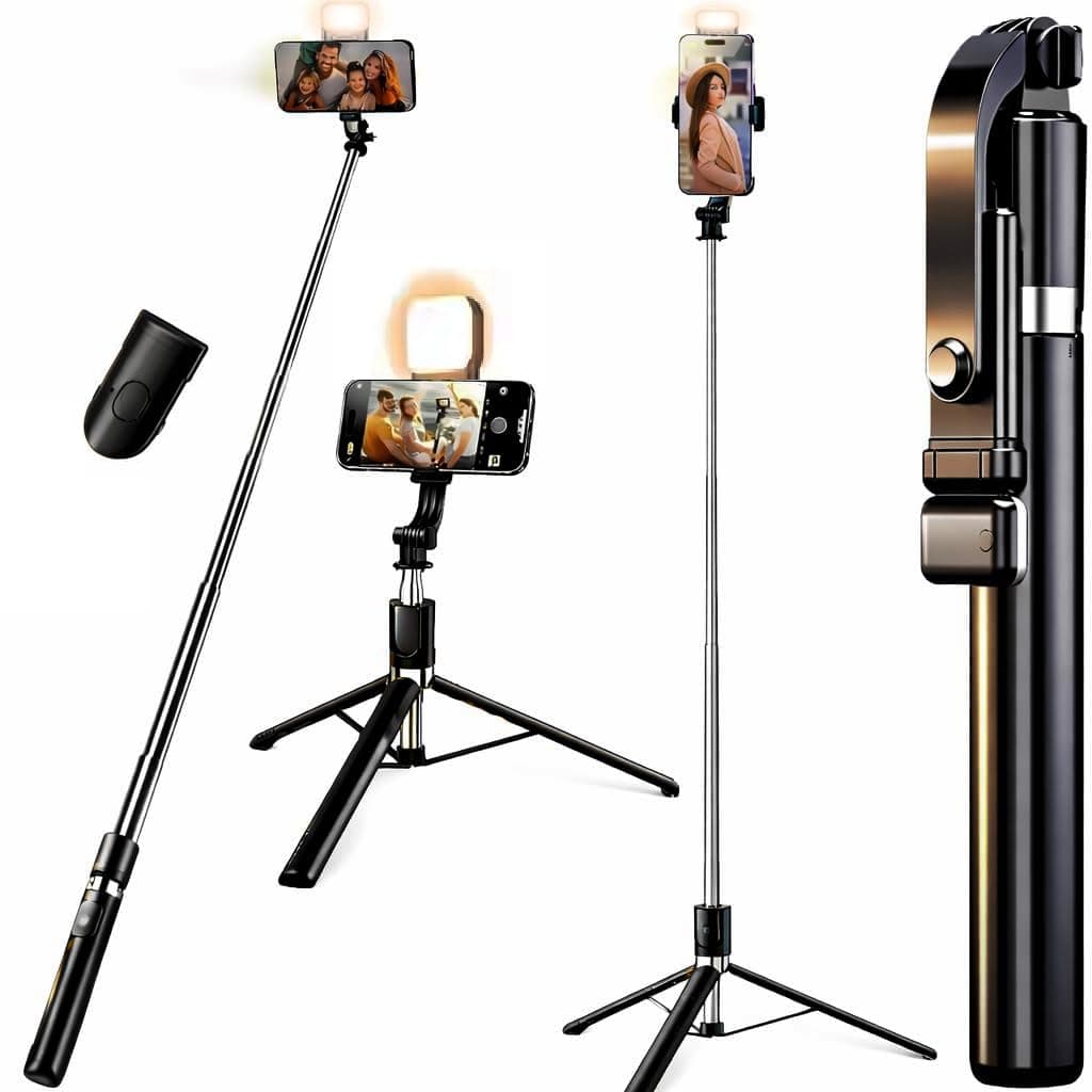 SOOPII K9 Selfie Stick Tripod With Light, 67 inch /170CM Reinforced Tripod for Mobile Phone, Multi-Functional Bluetooth Long Selfie Stick for Travel,Vlogging,Compatible with iPhone and All Smartphones