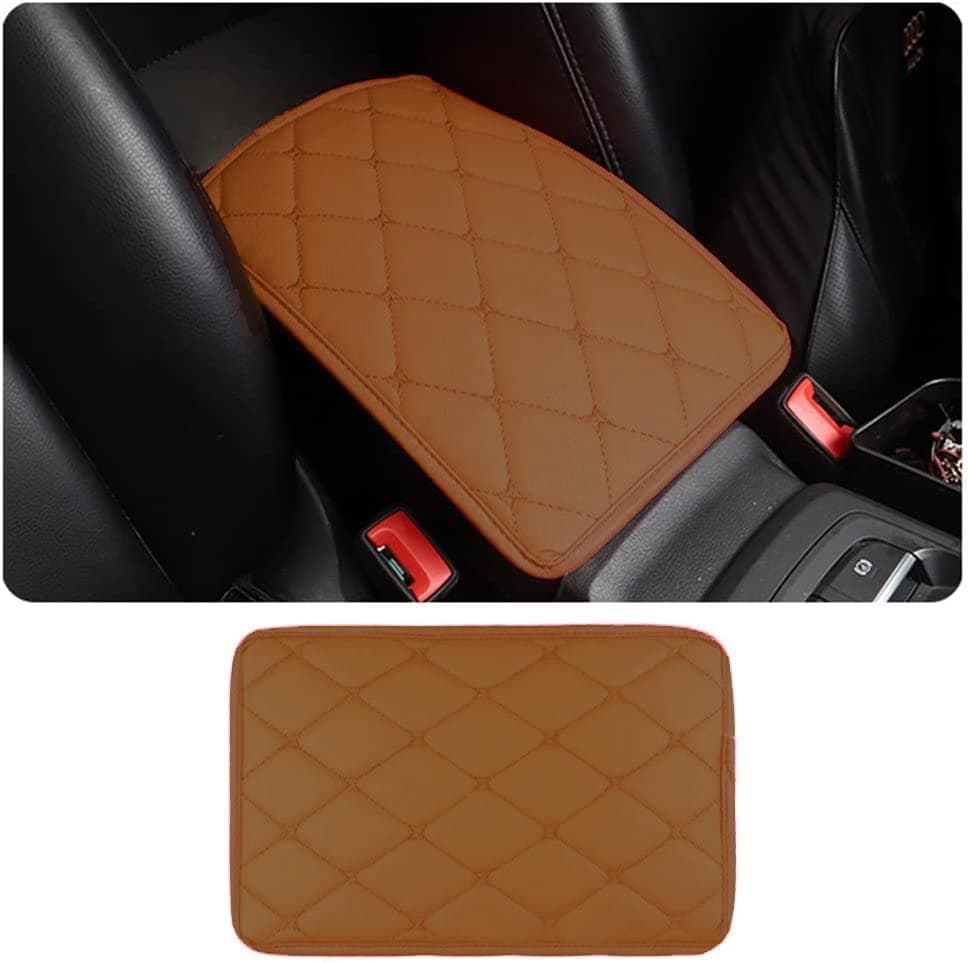 Center Console Cover,Soft Comfortable PU Leather Car Armrest Cushion,Waterproof and Anti-scratch Armrest Seat Box Cover Profector,Car Interior Accessories Universal For SUV/Truck/Vehicle (Brown)
