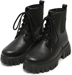 Shoetopia Women’s Chunky Combat Boots | Lace-Up Ankle Boots with Thick Lug Sole | Durable Faux Leather Fashion Boots for Casual & Outdoor Footwear