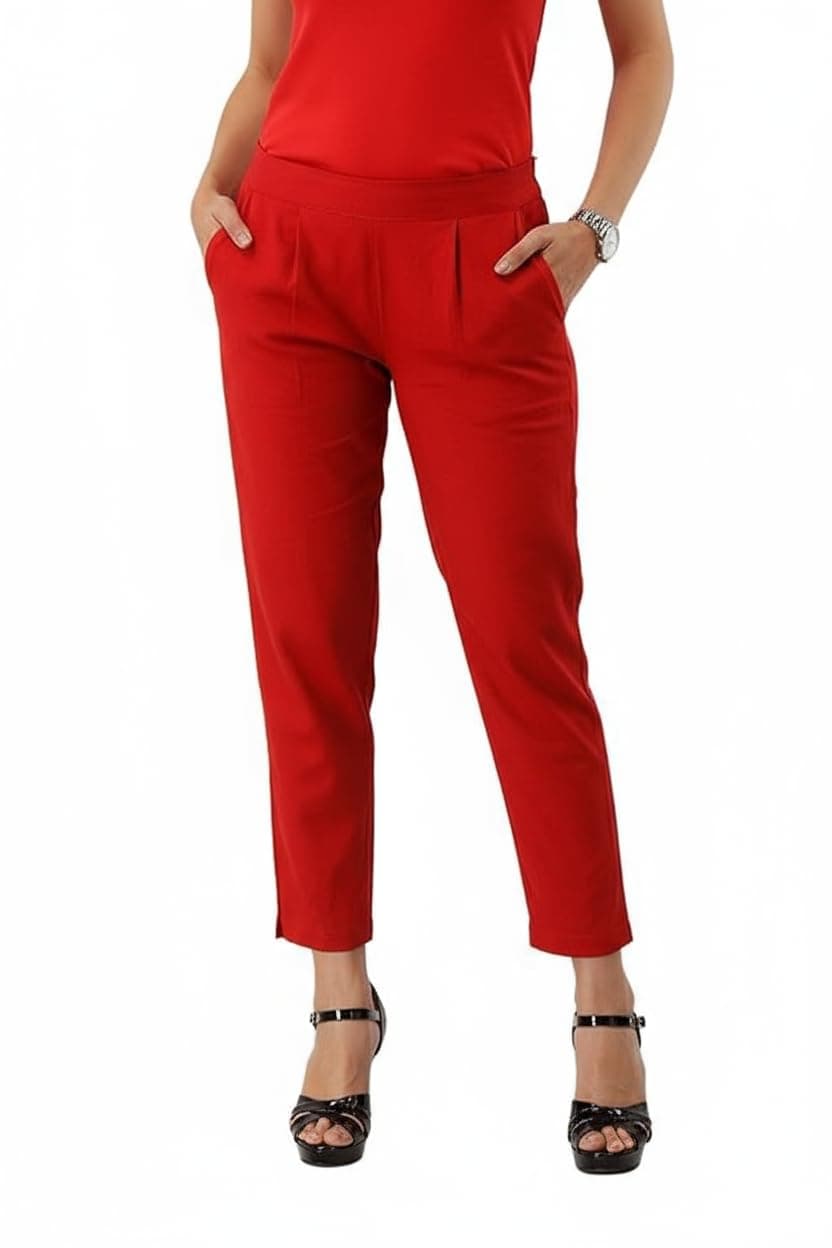 Women Regular Fit Elastic Waist Full Length Cotton Formal Trouser for Casual Wear, Office Wear