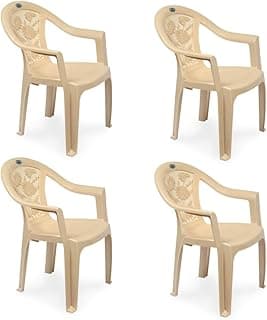 Nilkamal Mid Back Plastic Chair CHR2060|3-Years Warranty|Chair for Living Room, Bed Room, Kitchen, Office Room, Outdoor| 100% Polypropylene Stackable Chair | (Marble Beige, Set of 4)