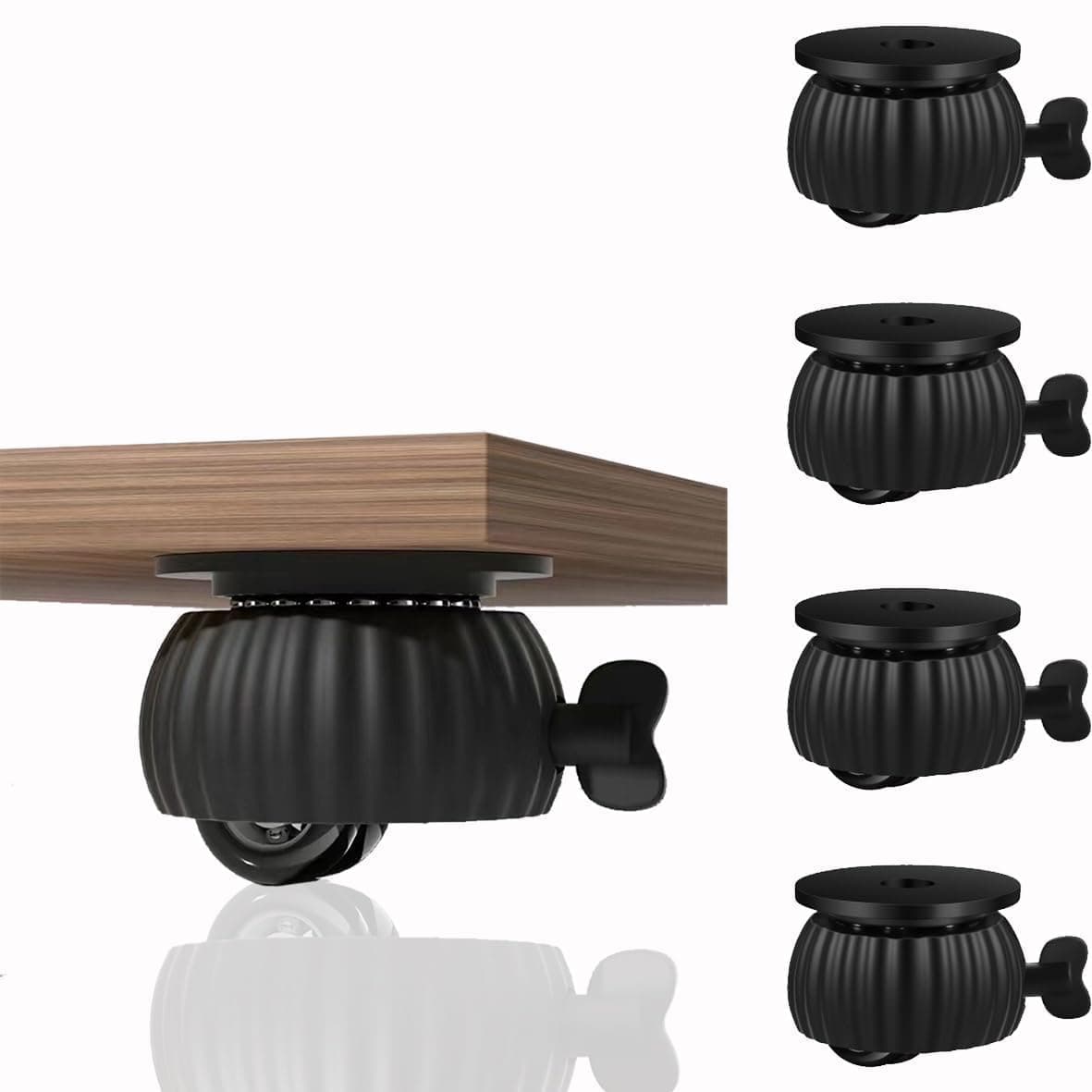 ZPCCOT 4 Pack Self Adhesive Caster Wheels with Brake, 360 Degree Swivel Mini Furniture Casters, Heavy Duty Stick On Wheels for Storage Bins, Trash Cans, Planters, Small Appliances