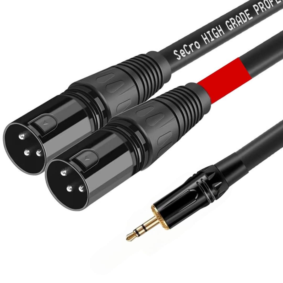 SeCro 3.5mm 1/8 inch to Dual XLR Y Splitter Cable, 2 XLR Male to 3.5mm TRS Male Unbalanced Interconnect Stereo Audio Patch Cable for DSLR Smartphone Laptop (SE_3.5MM_TO_2XLR_M2M, 5 Feet/1.5 Meter)