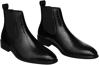 BelieveORG Men's Leather Chelsea Boots | Ankle Boots with Textured Finish Formal & Smart Casual Boots | Comfortable Fit, Trendy, Stylish Boots | Leather Boots for Office/Fashionable