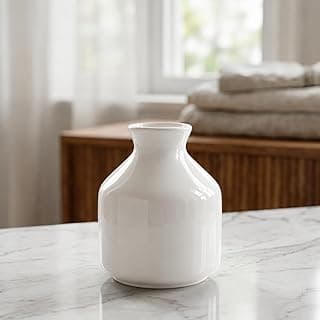 Pure Source India Porcelain Flower Vase Without Flowers, (Length 6 cm; Width -6 cm; Height - 8.5 cm, Off- White)