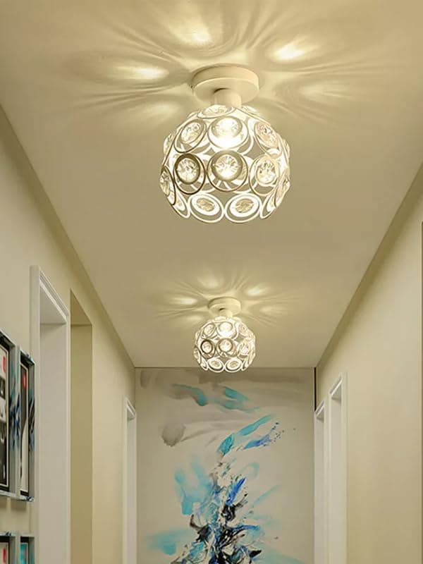 Decorcity | Modern Crystal Ceiling Light Fixture Flush Mount | White Metal Frame with Crystal Accents | E27 Bulb Compatible Ceiling Lamp for Living Room, Bedroom, Hallway | Set of 2