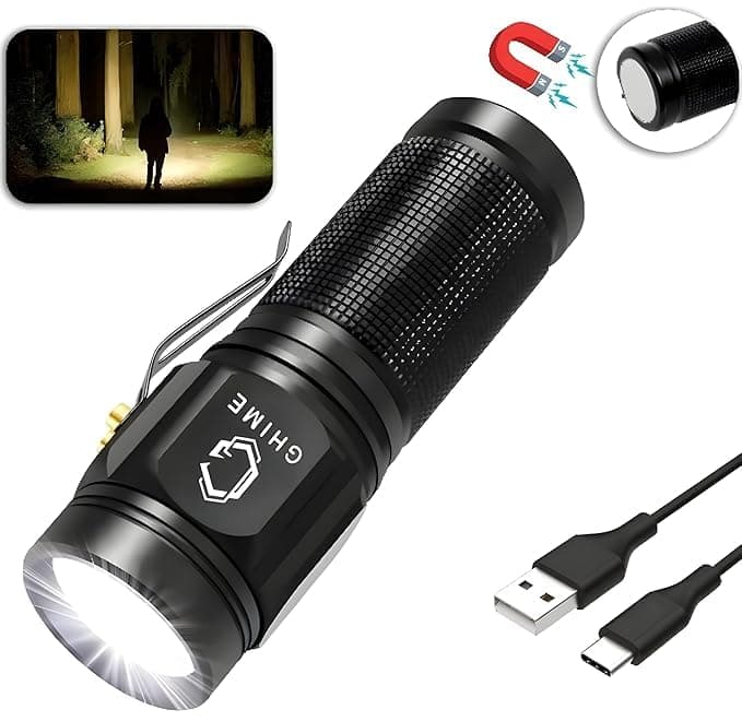 GHIME Torch Light High Power, Mini LED Flashlight Rechargeable 20000 Lumens with 5 Light Modes, Pocket with Clip, Magnetic Flashlight for EDC, Camping, Hiking, Emergency (Modern)