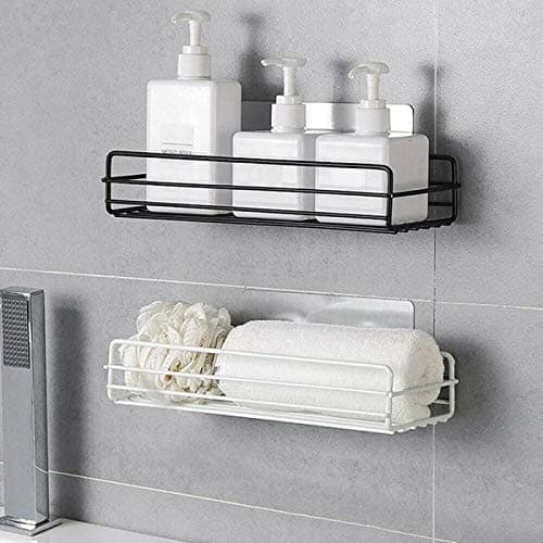 STOIQE Metal Bathroom Rack Wall Hanging Shower Gel Storage Rack Multipurpose Kitchen Bathroom Shelf Wall Holder Storage Rack Magic Sticker Shower Rack Shelf