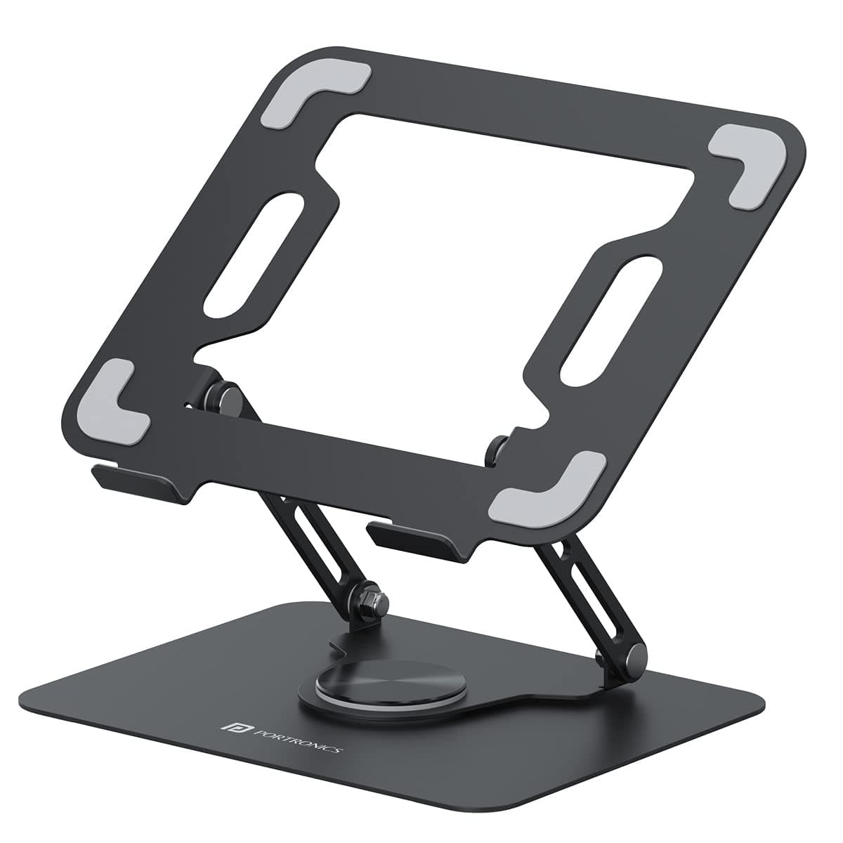 Portronics My Buddy K9 - Portable Laptop Stand - Adjustable Elevation Levels - Ventilated Anti-Slip Design - 360-degree Rotating Base(Black)