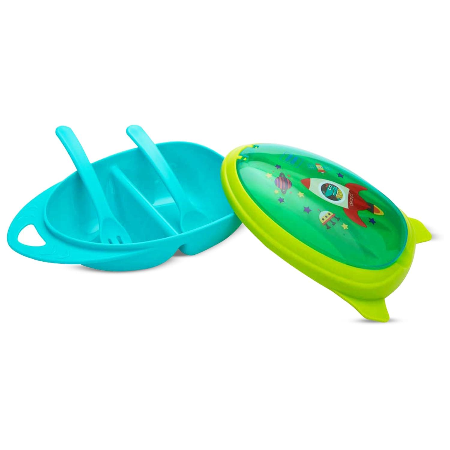 Mee Mee BPA Free Air-Tight Feeding Bowl with Fork & Spoon for 6 Month+ Babies, Easy to Carry (Blue)