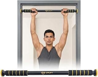 UPLIFT Adjustable Pull Up Bar for Home (62–100cm) | No Screw Doorway Exercise Rod | Anti Skid Grip, 100kg Capacity | Multifunctional Home Gym Equipment for Men, Women & Kids (Black/Yellow)