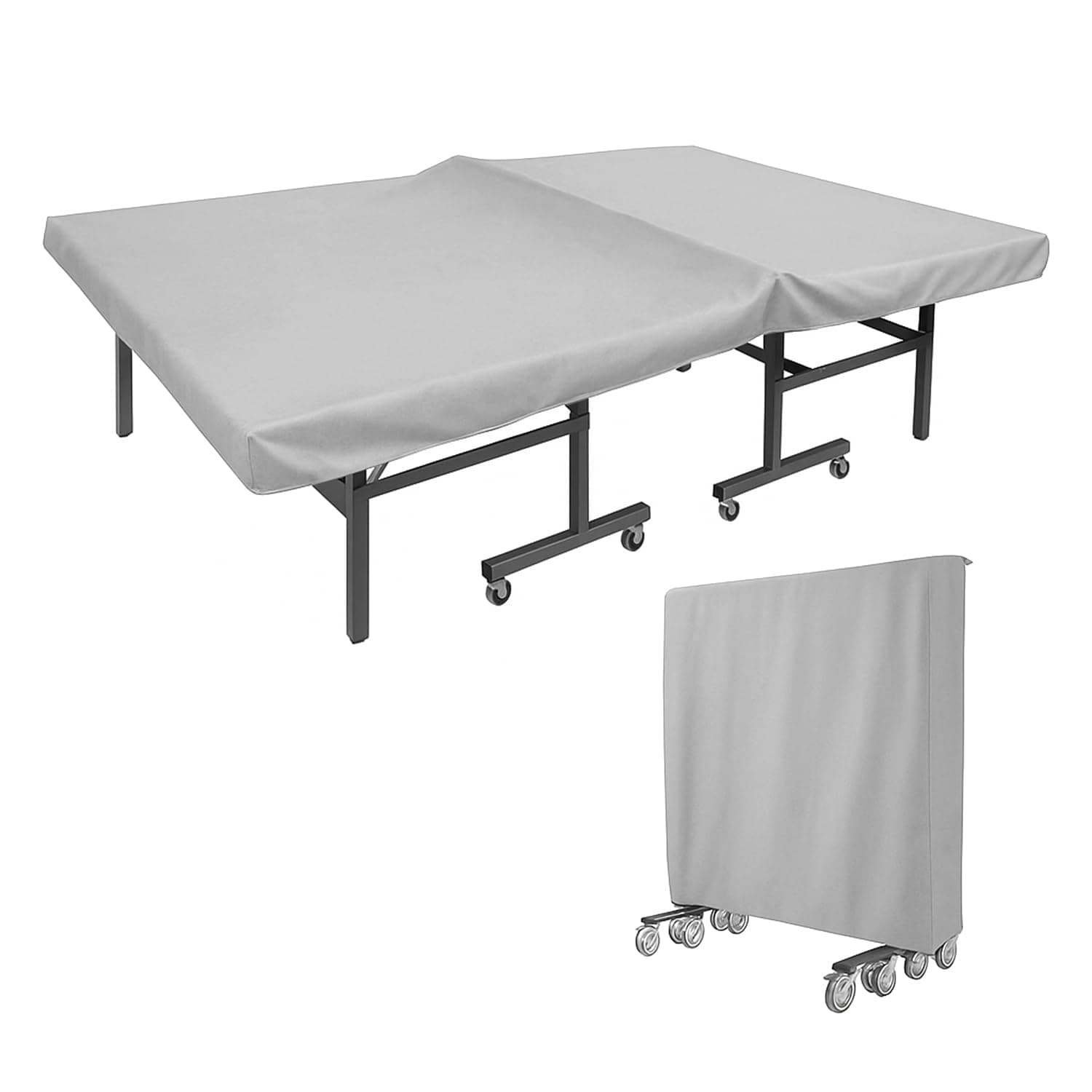Encasify Table Tennis Table Cover - Fits Flat & Folding Tables - All Weather Condition 2 in1 (Indoor/Outdoor) Cover – Dust & Water Resistant - Perfect fit for 9x5 Table Tennis Table - Silver