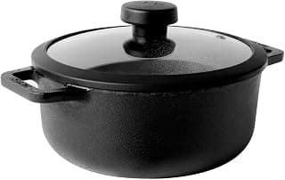 Meyer Pre-Seasoned Cast Iron Dutch Oven | Biryani Pot with Induction Bottom | Heavy Bottom Casserole & Stew Pot, 20cm/ 2.8 Litre, Black