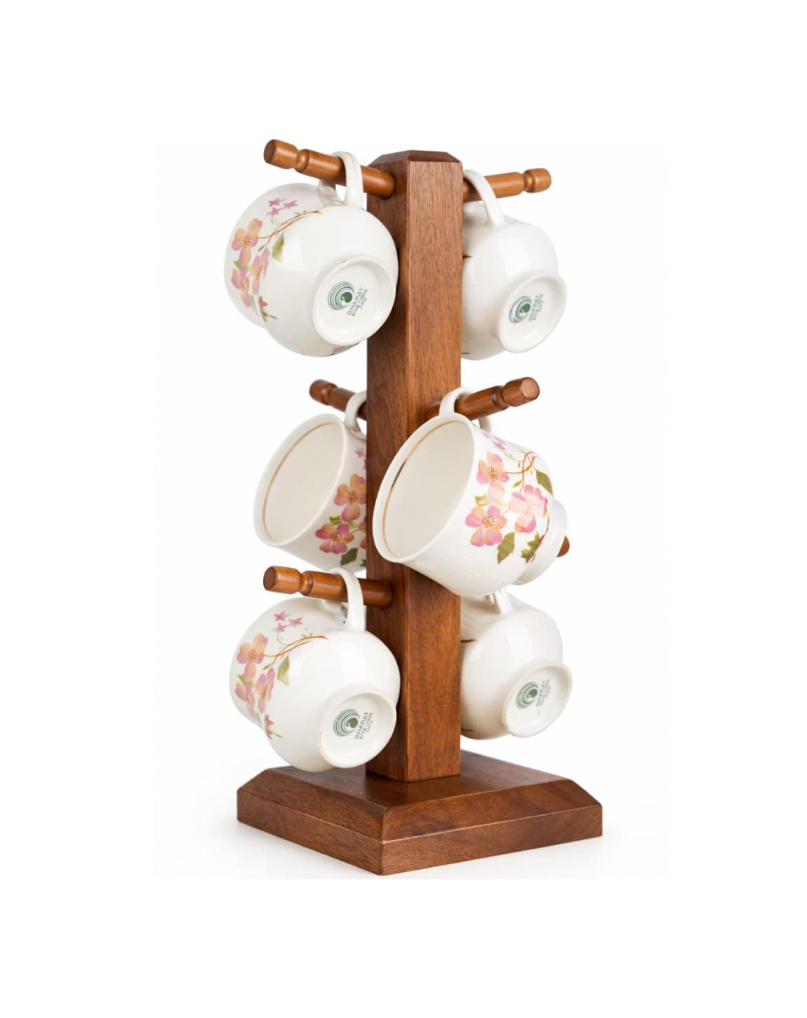 BRIXIE STORE & CO Wooden Mug Holder Stand for Kitchen Counter, 6 Hook Coffee Mug Tree Rack, Sheesham Wood Cup Organizer, Space Saving Countertop Mug Rack, Natural Finish