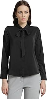 Van Heusen Women's Polyester Regular Fit Full Sleeve Tie Neck Formal Top