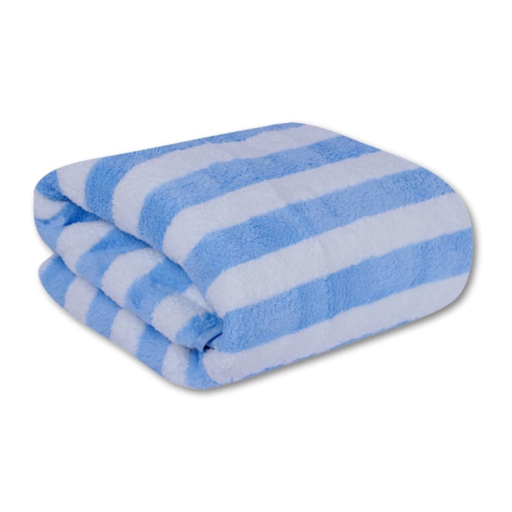 Fezora® Microfiber Bath Towels Strip | (70x140) Extra Soft Plush & Quick Dry High Absorbency Large Size Towels for Bathing (Sky Blue & White)