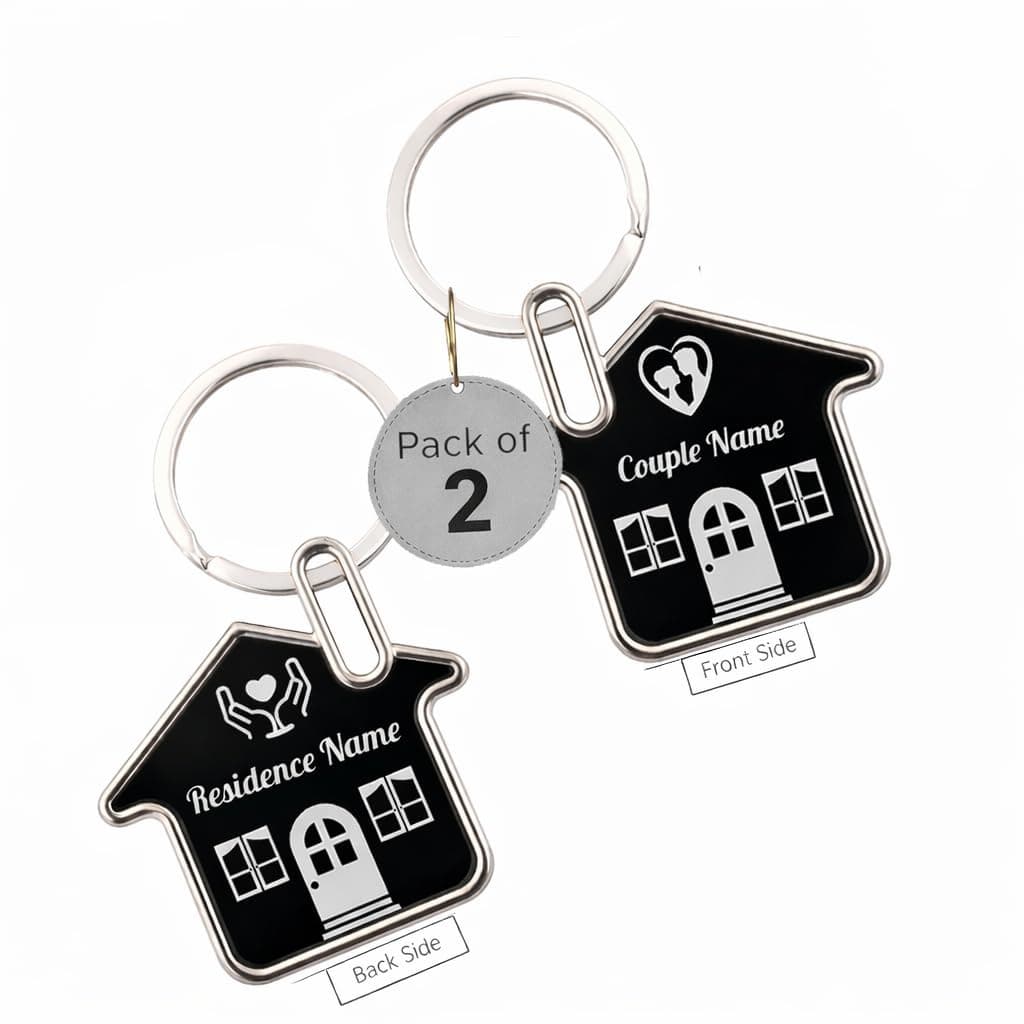 Giftana Couple Keychain Set with Personalized Name and House Engraving, Custom Pair Keychain for Him & Her, Customized Home Key Chain Set, Matching Couple Key Tags,Housewarming Gifts,Gift Box Included