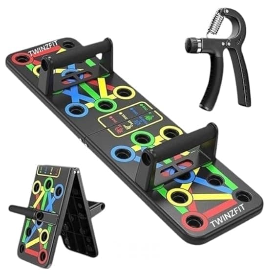 TWINZFIT Pushup Board, 15 in 1 Push Up Stand, Multi-Function Flex Board for Chest, Triceps, Shoulder, Back Muscles, Home Workout Gym Equipment, With Handgripper Multicolor (Combo 2)