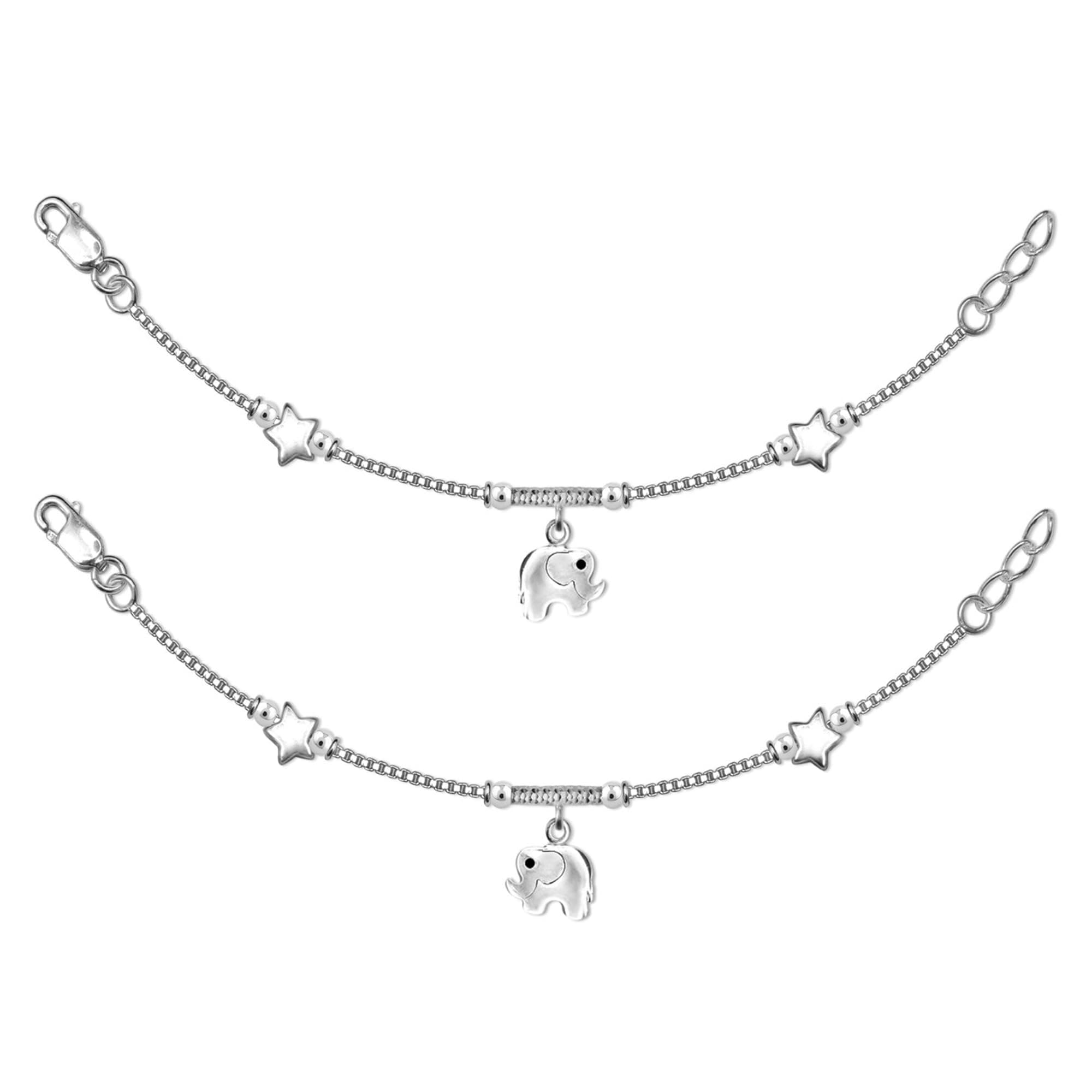 TRUESILVER ACPL 925 Sterling Silver Anklets for Kids & Girls | BIS Hallmarked Cute Designer Baby Girl Anklet | Lightweight Modern Silver Anklets Jewelry for 2–6 Years (Pair)