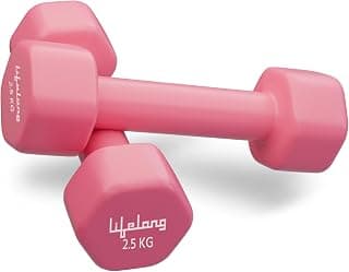 Lifelong Neoprene Dumbbells Set Of 2 (2.5kg x 2) – Fixed Weight Set For Home Gym, Fitness, Gym Exercise, Home Workout – Weights For Men & Women Pink