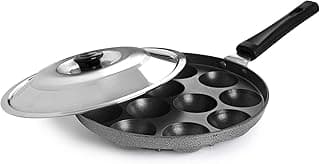 CELLO Non-Stick 12 Cavity Appam Patra Single Handle with Stainless Steel Lid
