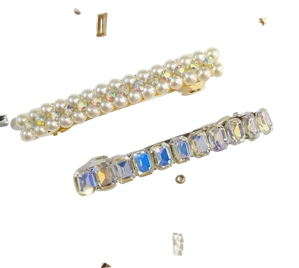 Deepti Chandna Designs Crystal French Barrette Hair Clips Hair Accessories for Women Hair Clips.-Pack of 2