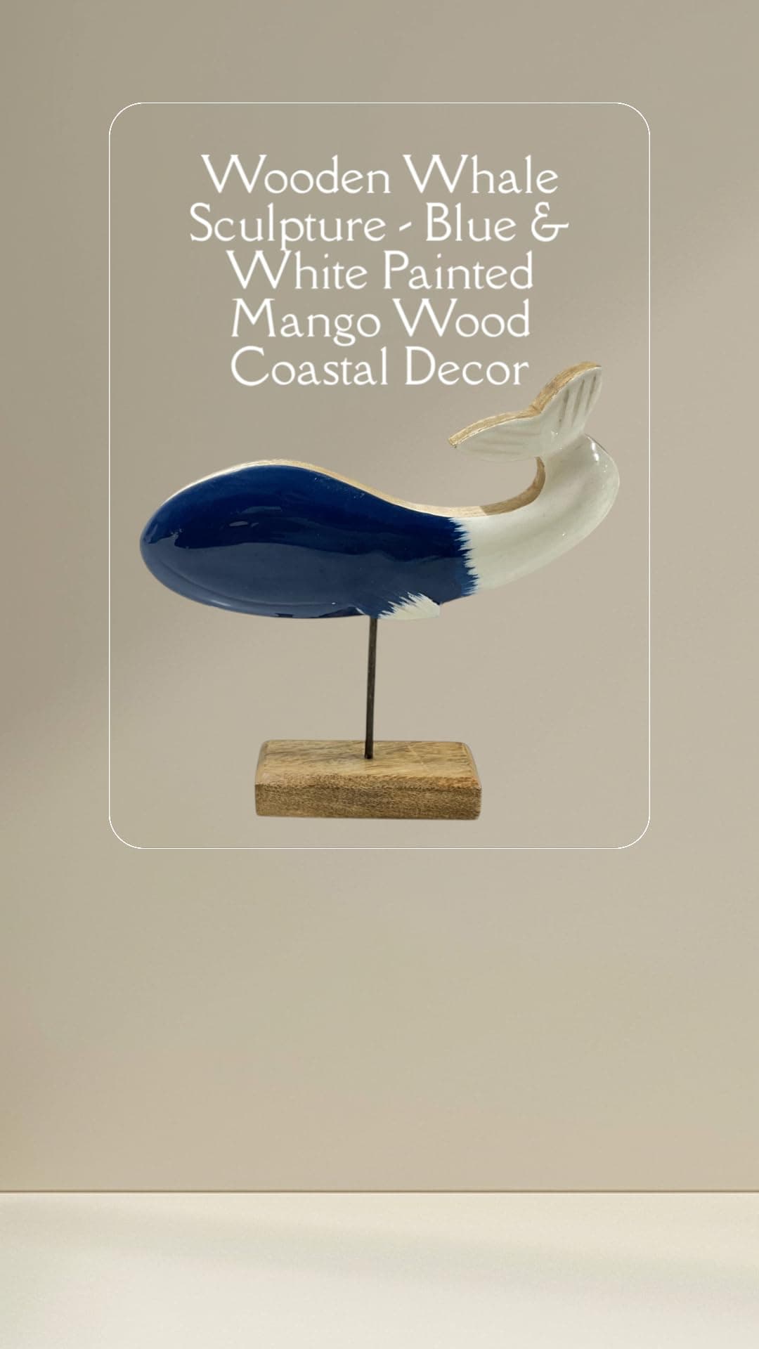 Indian Wood Export Whale Fish Sculpture - Blue & White Painted Mango Wood And Enamel (Hand Painted) Coastal Decor - Tabletop Marine Life Art with Stand | Home Decoration Gift (Small Fish (20x5x20 CM))