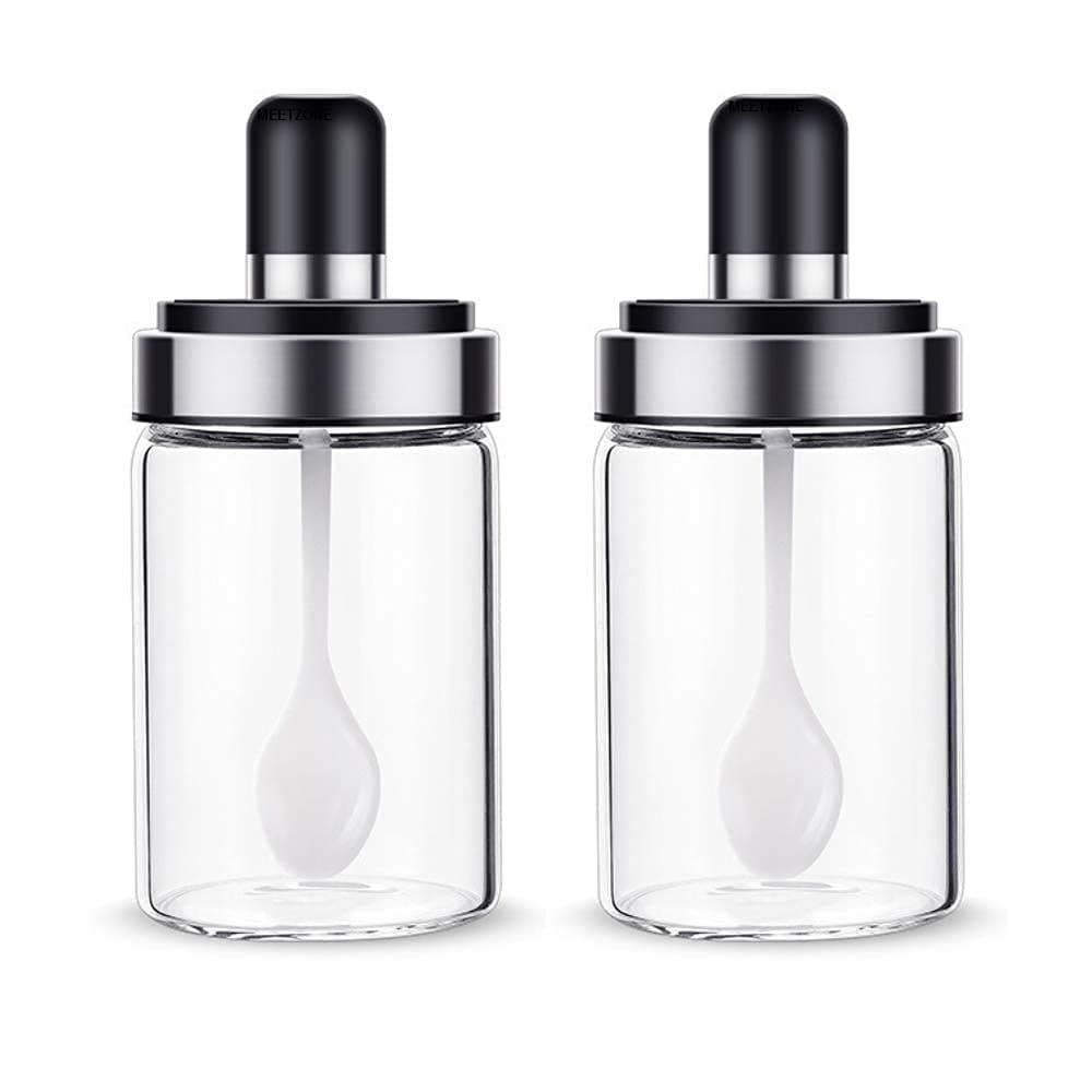 Meetzone Kitchen High Borosilicate Glass Food Jar With Spoon - Honey, Spice, Salt & Sugar Storage Bottle - 250Ml (2Ps), Multicolor