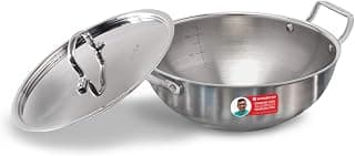 Wonderchef Stella Triply Stainless Steel Kadhai with Lid | 24 cm, 3 litres | Compatible with Gas Stove, Induction, Ceramic Cooktop | Non-Toxic | Uniform Heating | Heavy-Duty Handle | 10-Year Warranty
