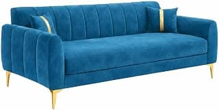 Hermione 2 Seater Sofa for Living Room | Modern Fabric Upholstered Loveseat Couch | Comfortable Cushioned Sofa for Home | Stylish Furniture | Blue
